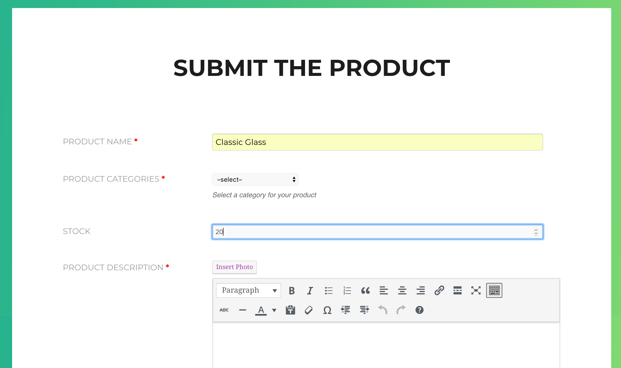 product stock input